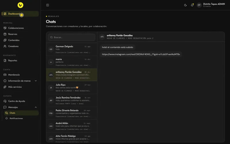 Conversation linked to a post in the VIVIO demo